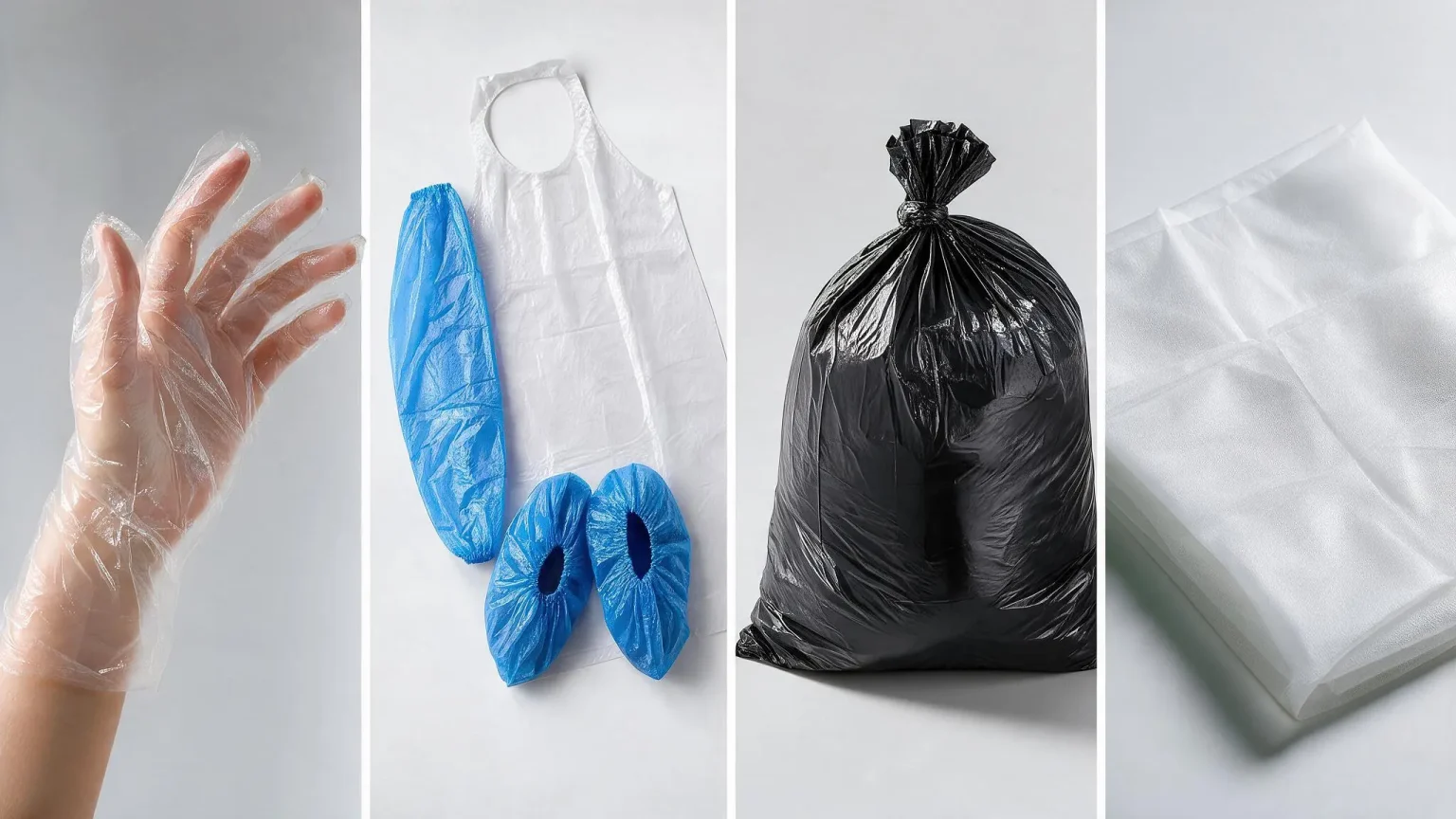 Plastic gloves, protective covers and film products for wholesale and OEM buyers